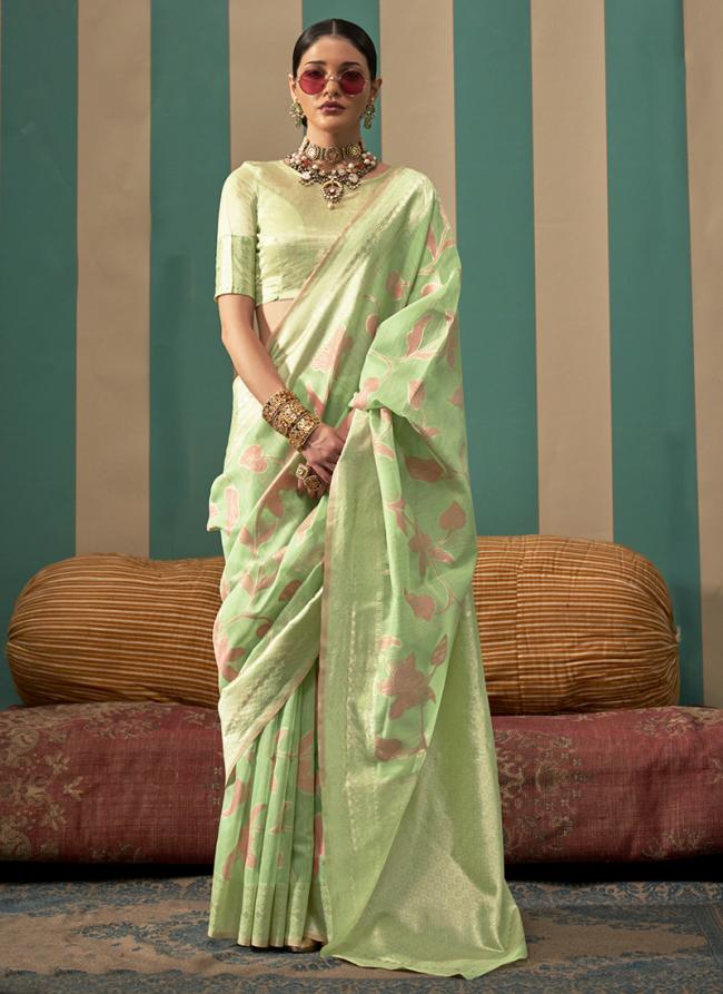 Linen Light Green Festival Wear Weaving Saree